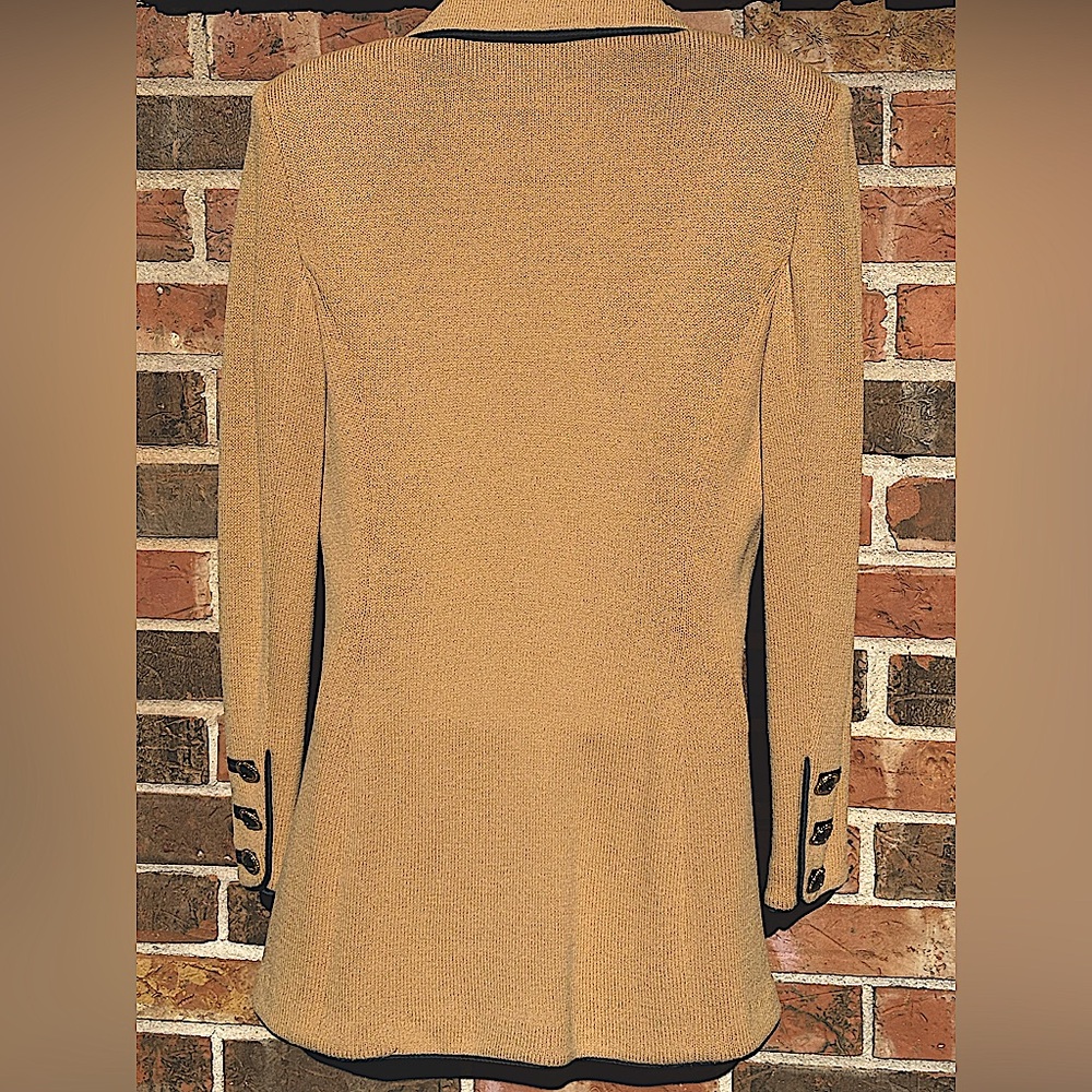 St.John Collection by Marie Gray,Tan Knit Jacket W/ Black Trim,Gold Buttons SZ 6 - Picture 4 of 12
